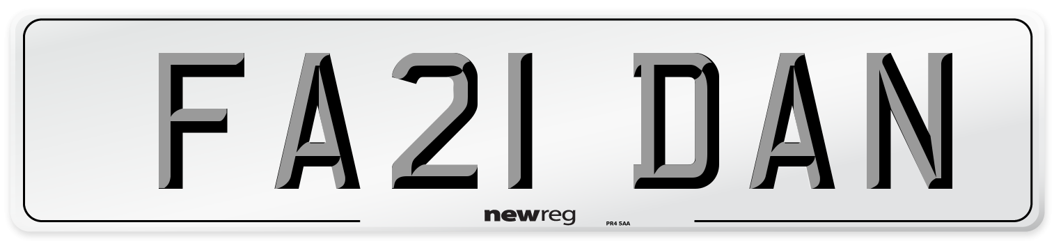 FA21 DAN Number Plate from New Reg